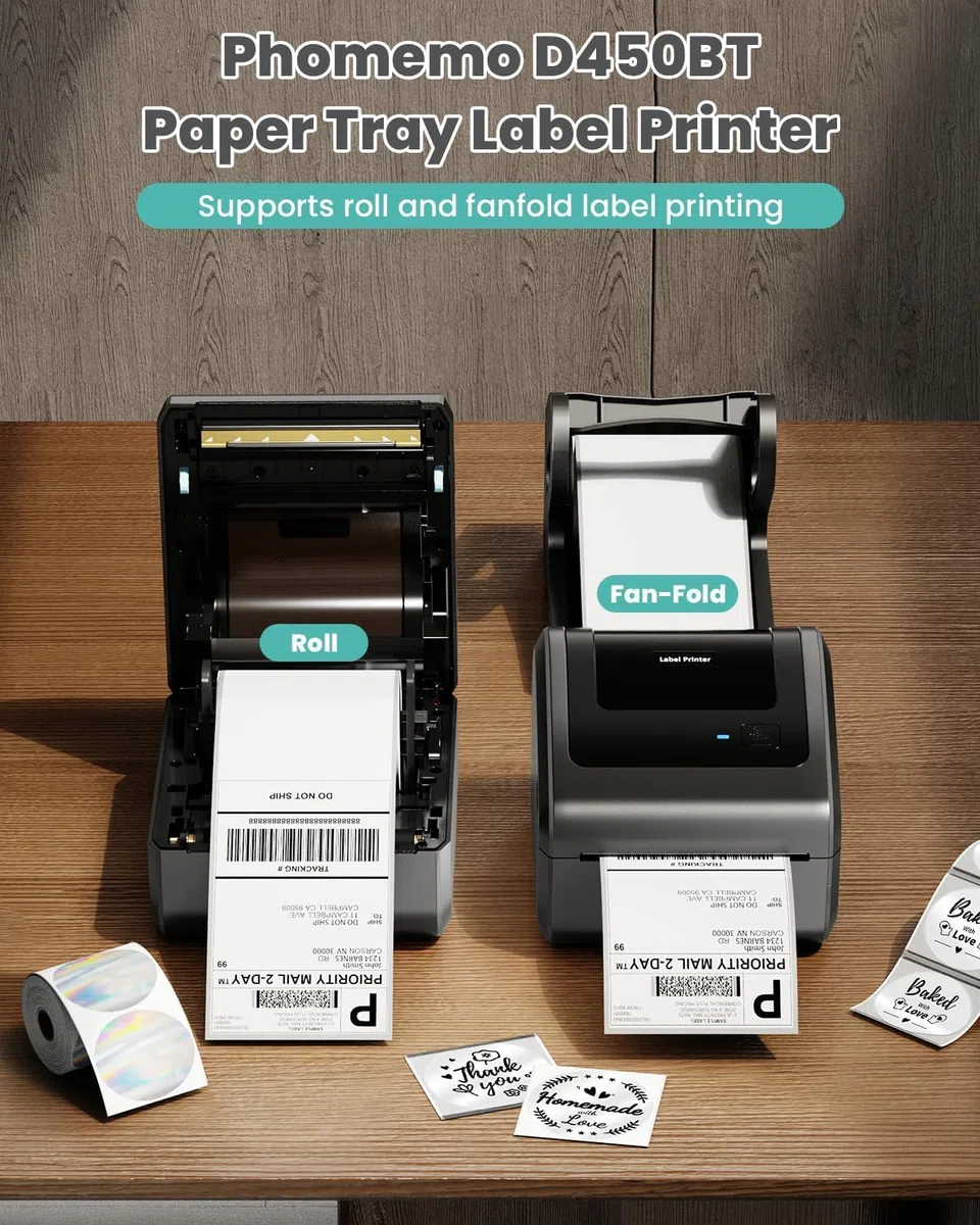 Phomemo Bluetooth Etikettendrucker DHL, D450BT Versandetiketten Drucker Wird mit 3 Rollen à 250 Etiketten im Format 4 x 6 Zoll, Labeldrucker Kompatibel mit Amazon, DHL, Vinted, Etsy, UPS, FedEx, DPD