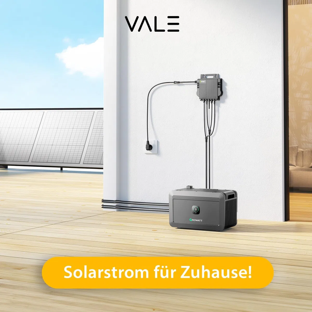 VALE Balkonkraftwerk Bifazial 900 Wp Full Black - Growatt Neo 800M-X Wechselrichter - Solarpanel Set - 5m AC-Kabel - inkl. App-Steuerung