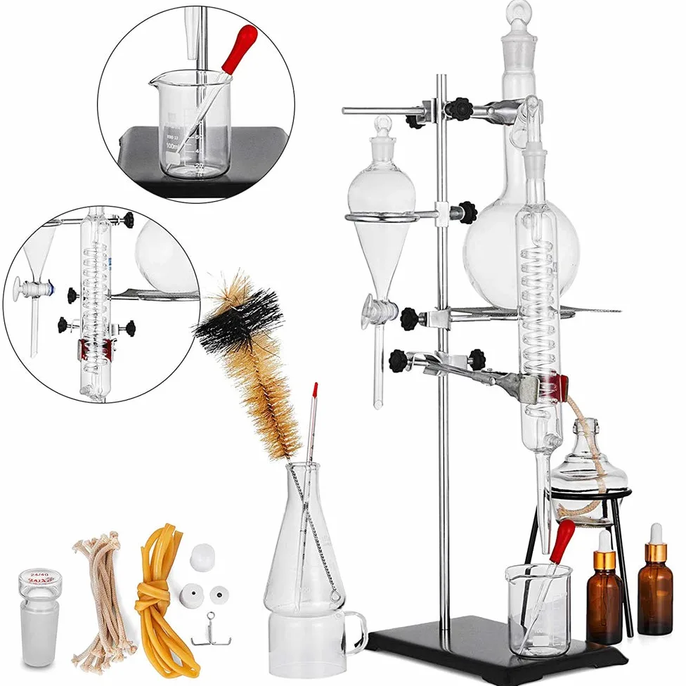 Chemie Labor Glaswaren Kit 500ml Ätherisches Öl Destillationsgerät lab Glas Kit Wissenschaftliches Experiment Gerät 15pcs Set