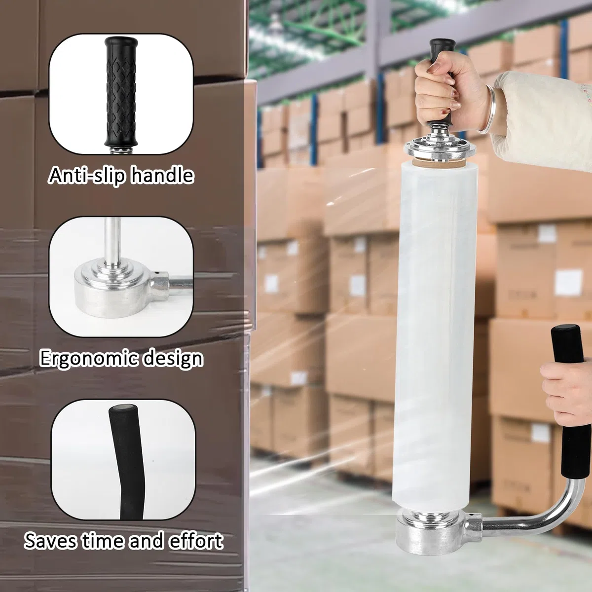 Stretchfolienspender, Metall Manueller Stretchfolienabroller, Einstellbare Höhe 30-50cm,Stretchfolienspender für 12" -20" Folienrollen für Verpackung Möbeln/Anderen Großen Gegenständen