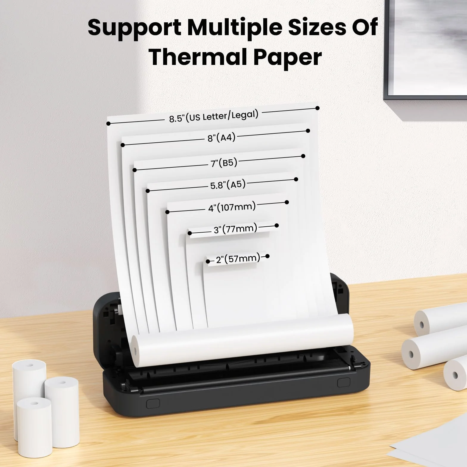 Mobiler Drucker Bluetooth Thermodrucker A4, Tragbarer Drucker Inkless Printermit Android & iOS für Handy & Laptop, Unterstützt 210x297mm A4 Thermopapier, D80 Grau
