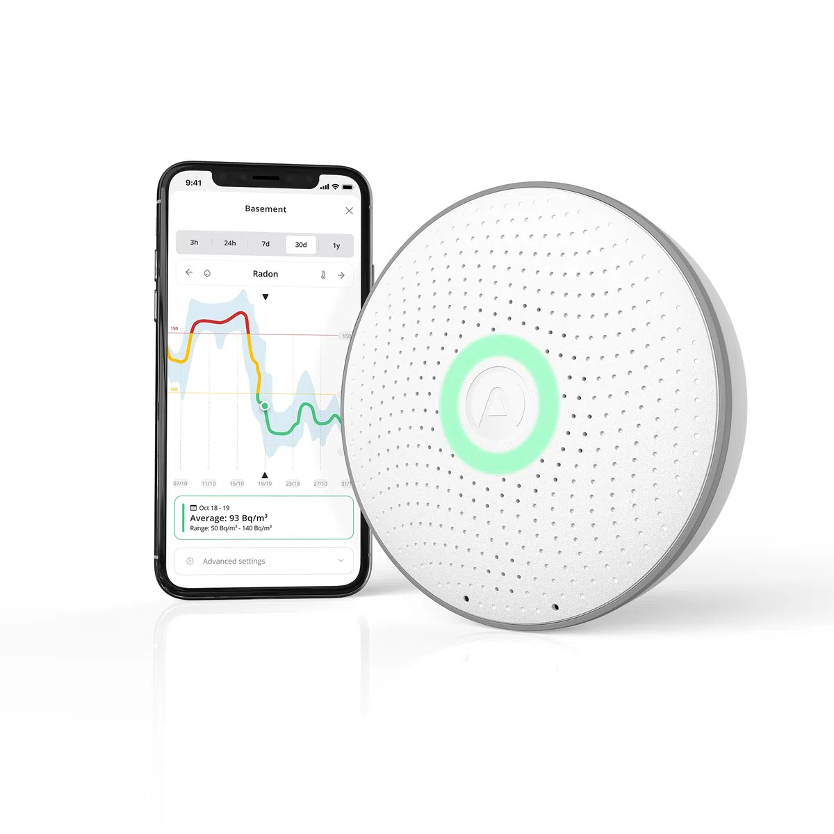 Airthings 2950 Wave Radon – Smartes Radon-Messgerät mit Feuchtigkeits- und Temperaturüberwachung, genau und anwenderfreundlich, kabellos, mit App