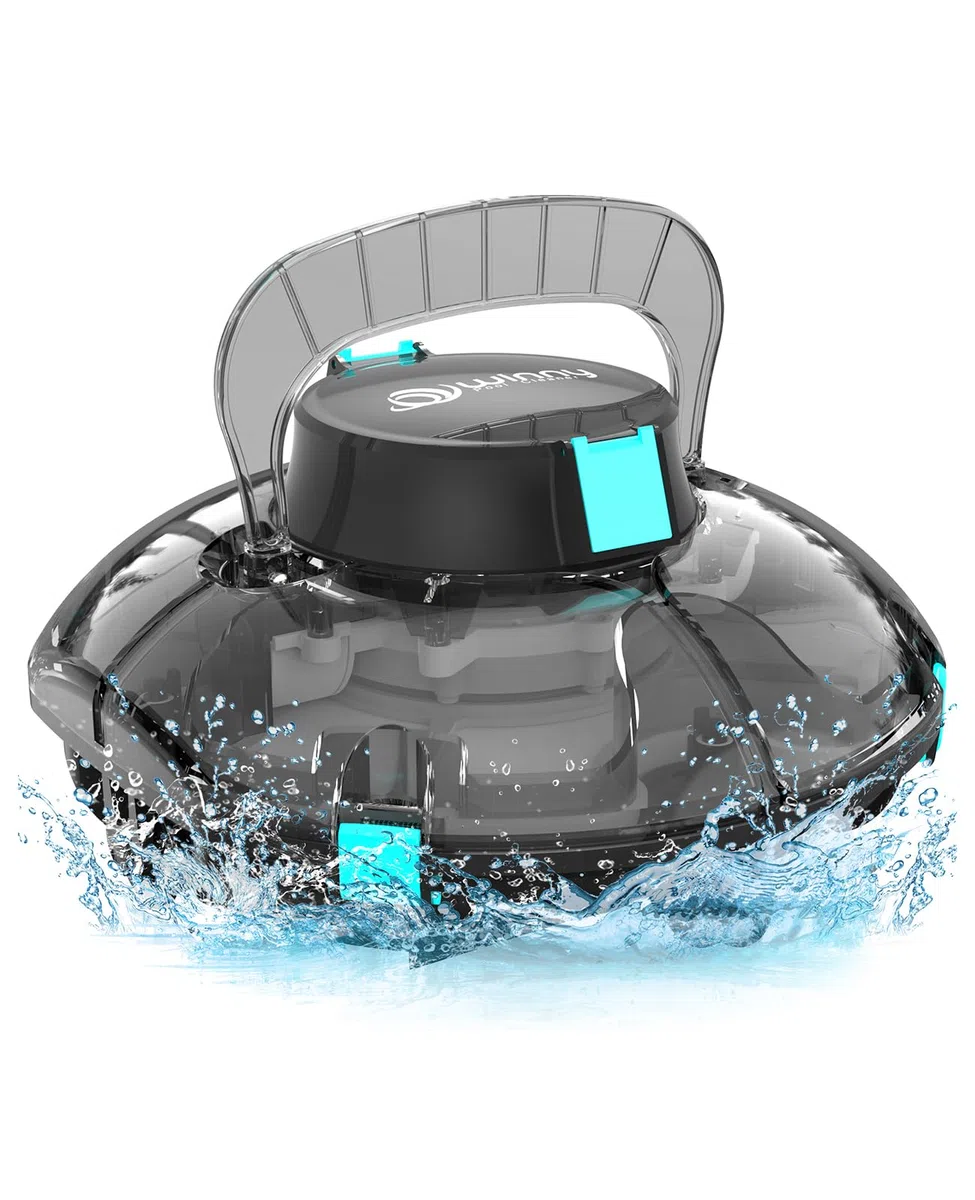 WINNY POOL CLEANER Winny 200 Poolroboter, Poolsauger kabellos mit Akku, 75 Min. Laufzeit, für Aufstellpools bis 60 m², Doppelfiltration, Automatisches Parken, Kompakt Leicht (Transparentes Schwarz)