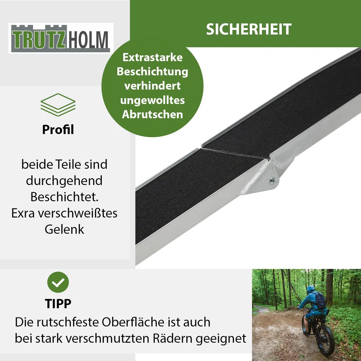 TRUTZHOLM 1x Auffahrrampe klappbar 228 cm 340 kg Traglast Aluminium Rampe mit Friktionsbeschichtung Anti Rutsch Motorradrampe Fahrradrampe E-Bike Rampe inkl. Spanngurt