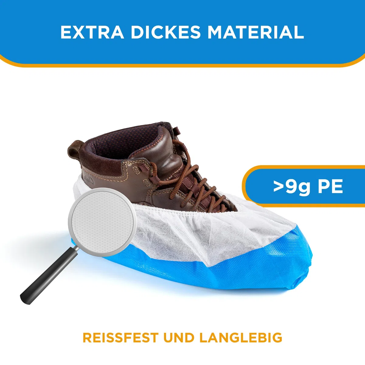 ISC Hygiene & Safety Schuhüberzieher – rutschfest, 150 Stk., blau-weiß | Überschuhe, Einweg Mehrweg, wasserdicht, extra stark, reißfest, durchriebsicher, Indoor Outdoor