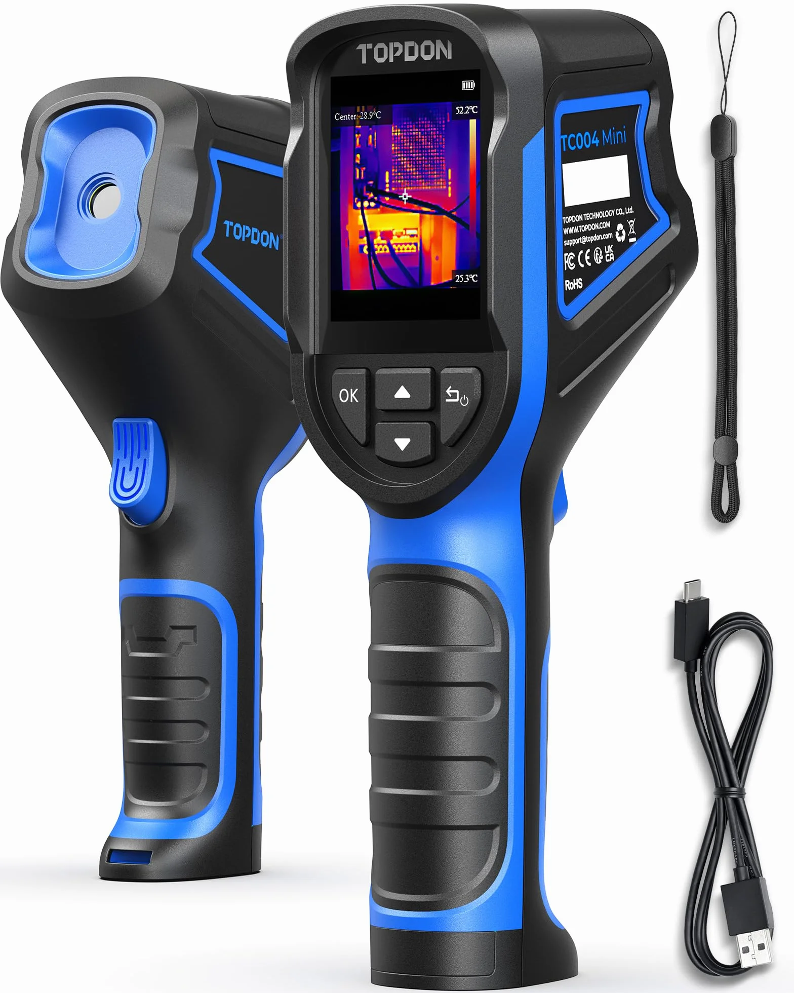 TOPDON TC004 Mini Wärmebildkamera, 240x240 IR-Auflösung Handheld Thermal Camera, 15-Stunden Akkulaufzeit, 25Hz Bildwiederholrate, -20℃ bis 450℃ Temperaturbereich, Hoch-/Tief-Temperaturalarm