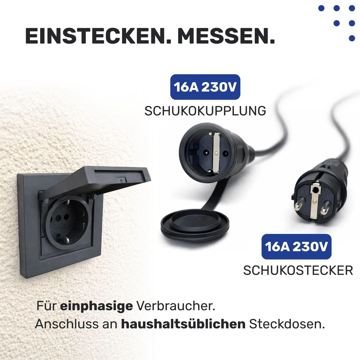 NWP Mobiler Schuko Stromzähler 230V digital MID-geeicht IP54 16A Energiezähler