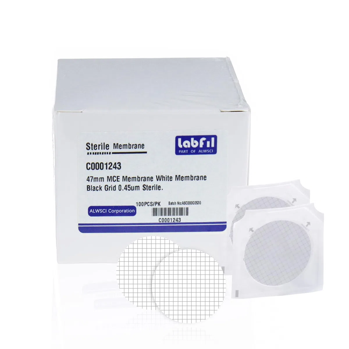 ALWSCI 100 Stück MCE Membranfilter, Labormembranfilter MCE Gittermembranfilter, Durchmesser: 47mm, Pore: 0.45μm, Einzeln verpackt Packung