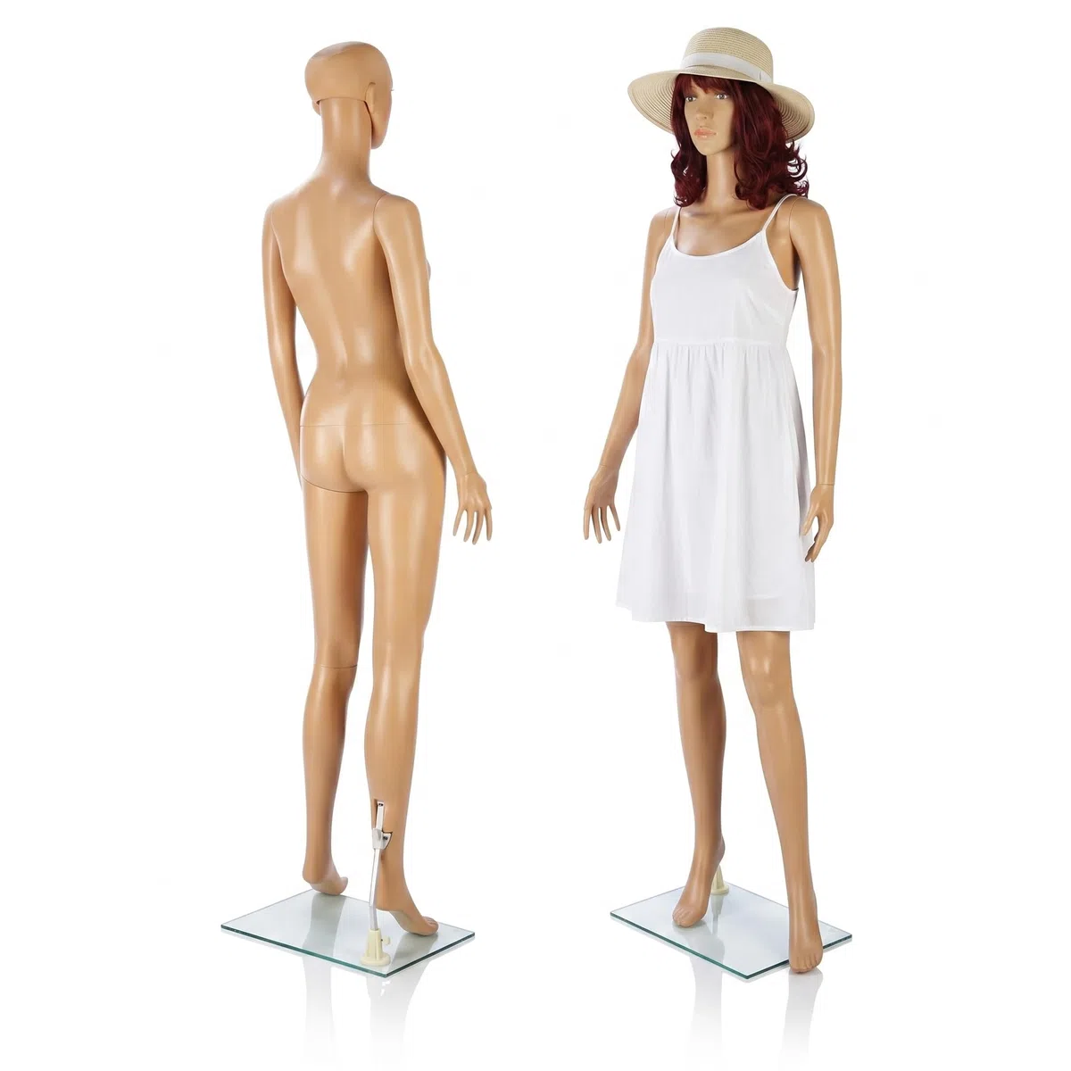 Mucola Schaufensterpuppe Weiblich 175 cm mit Glasfuß – Mannequin Konfektionsgröße 36-38, drehbarer Kopf, abnehmbares Haar | Schneiderpuppe PE-Plastik für Schaufenster, Boutique, Messe und Showroom