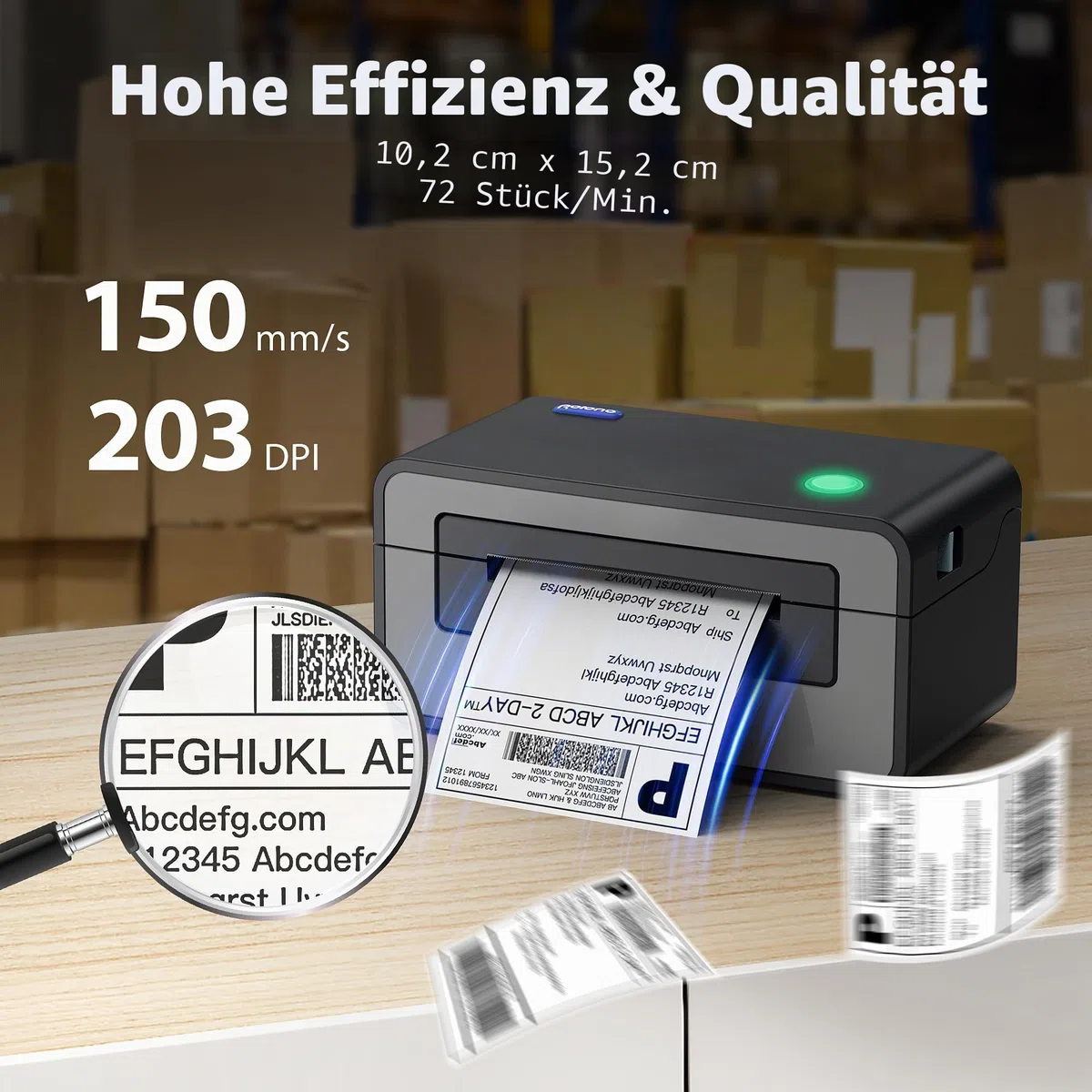POLONO Etikettendrucker, DHL Thermodrucker Labeldrucker, Label Printer Thermodrucker Desktop Etikettendruck für Amazon, Ebay, Etsy & Shopify, DHL ups USB Mac/PC Count, Grau