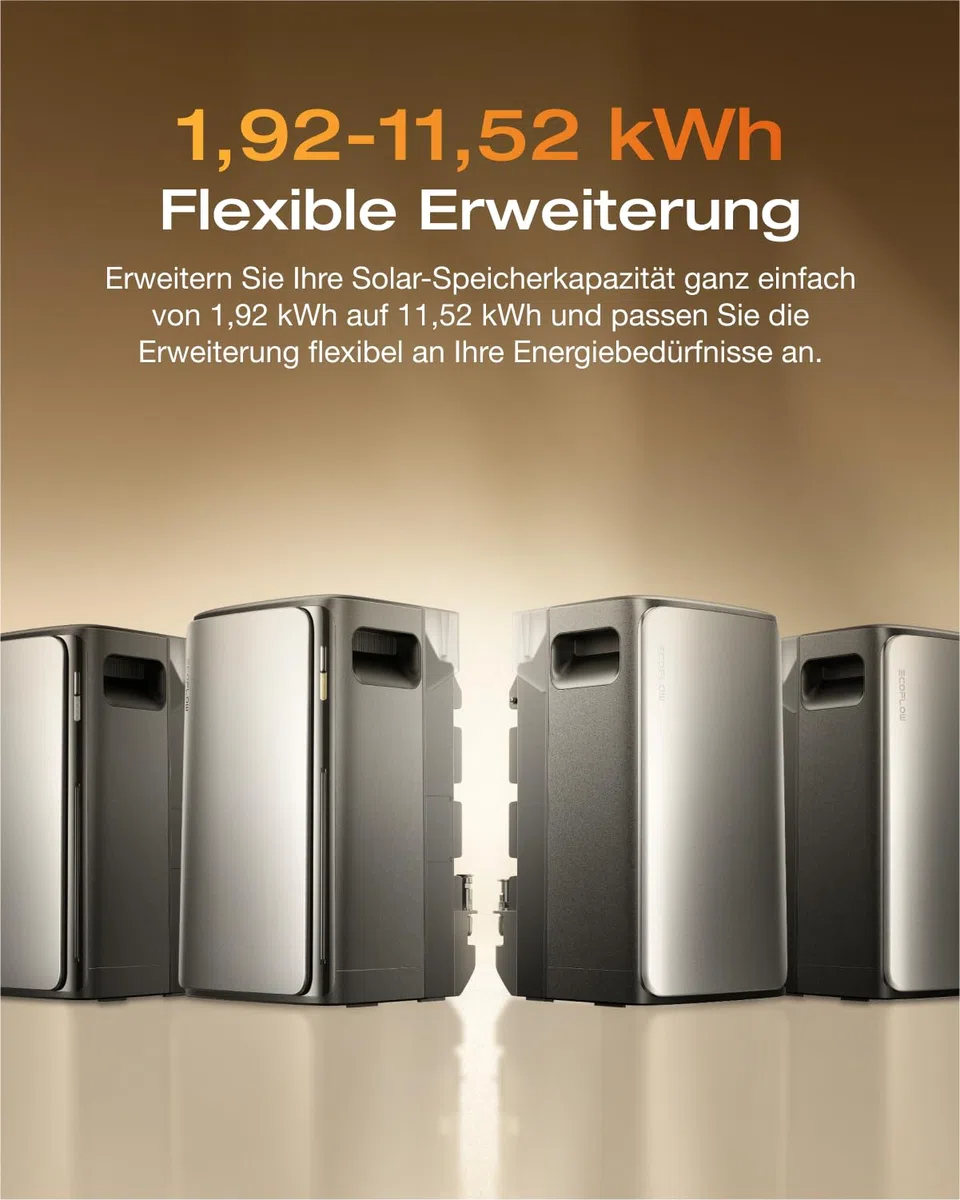 ECOFLOW STREAM Ultra 1,92kWh 0%VAT, Balkonkraftwerk mit Speicher, 4 MPPT 2800W Solareingang, 2300W Dual AC-Anschlüsse, All-in-One Stromspeicher mit Wechselrichter,21kWh Kapazität,6000 Zyklen,Plug&Play