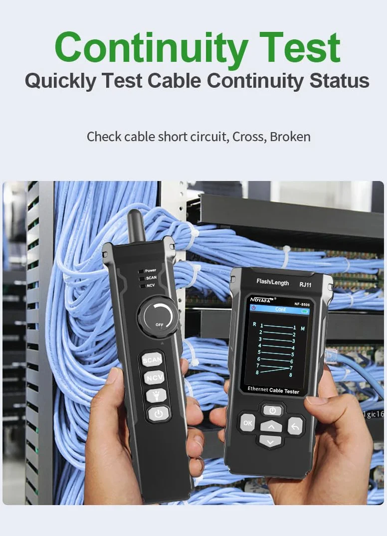 NF-8506 Netzwerk-Kabeltester mit IP-Scanner, TDR, PoE, Ping-Test und Netzwerkgeschwindigkeitstest - Ethernet-Kabeltoner für RJ11/RJ45/CAT5/CAT6 LAN, Telefonkabel-Finder und Port-Flash-Tool (NF-8506)