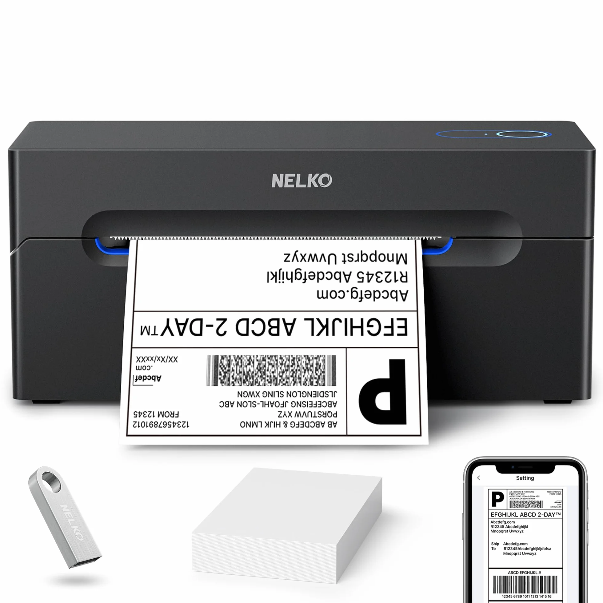Nelko Bluetooth DHL Etikettendrucker, Labeldrucker 4x6 Versandetiketten Drucker Bluetooth Thermal Printer für Shopify Zalando Amazon UPS, unterstützt Android/iOS und Windows/Mac/Chrome, Black