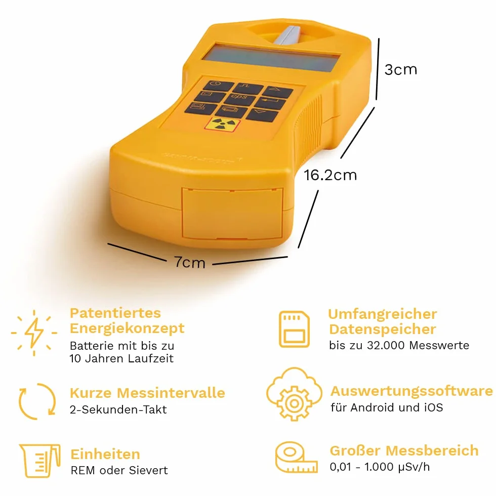 Standard | Geigerzähler für Radioaktivität - Profi Messgerät für Alpha-, Beta- & Gamma-Strahlen - Verwendung als Personen-Dosimeter - inkl. USB-Schnittstelle & Auswertungssoftware