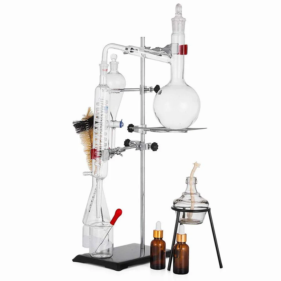 Chemie Labor Glaswaren Kit 500ml Ätherisches Öl Destillationsgerät lab Glas Kit Wissenschaftliches Experiment Gerät 15pcs Set