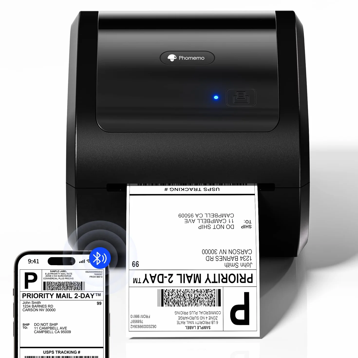Phomemo D520BT Thermodrucker Bluetooth, DHL Etikettendrucker 4X6 Versandetiketten Drucker, Label Printer für Barcode, Kompatibel mit Ebay, Amazon, Etsy, Shopify, UPS, FedEx etc, Schwarz