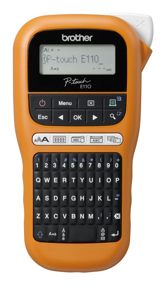 Brother PTE110VP Industrielles Beschriftungsgerät inklusive Netzadapter und Transportkoffer (für 3,5 bis 12 mm breite TZe-Schriftbänder, Beschriftung von Kabeln und Anschlüssen), Klein