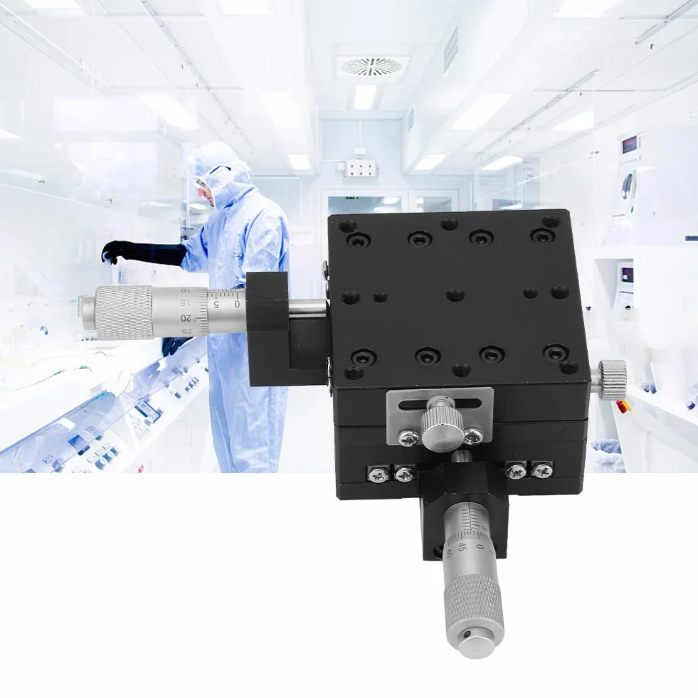 Keenso XY-Lineartisch SEMY60-AC Mikrometer Manuelle Präzision Linearverschiebebühne Verschiebung Trimmen Lager Schiebetisch Kreuzrollenführung XY-Achse 60x60x40mm Plattformgröße