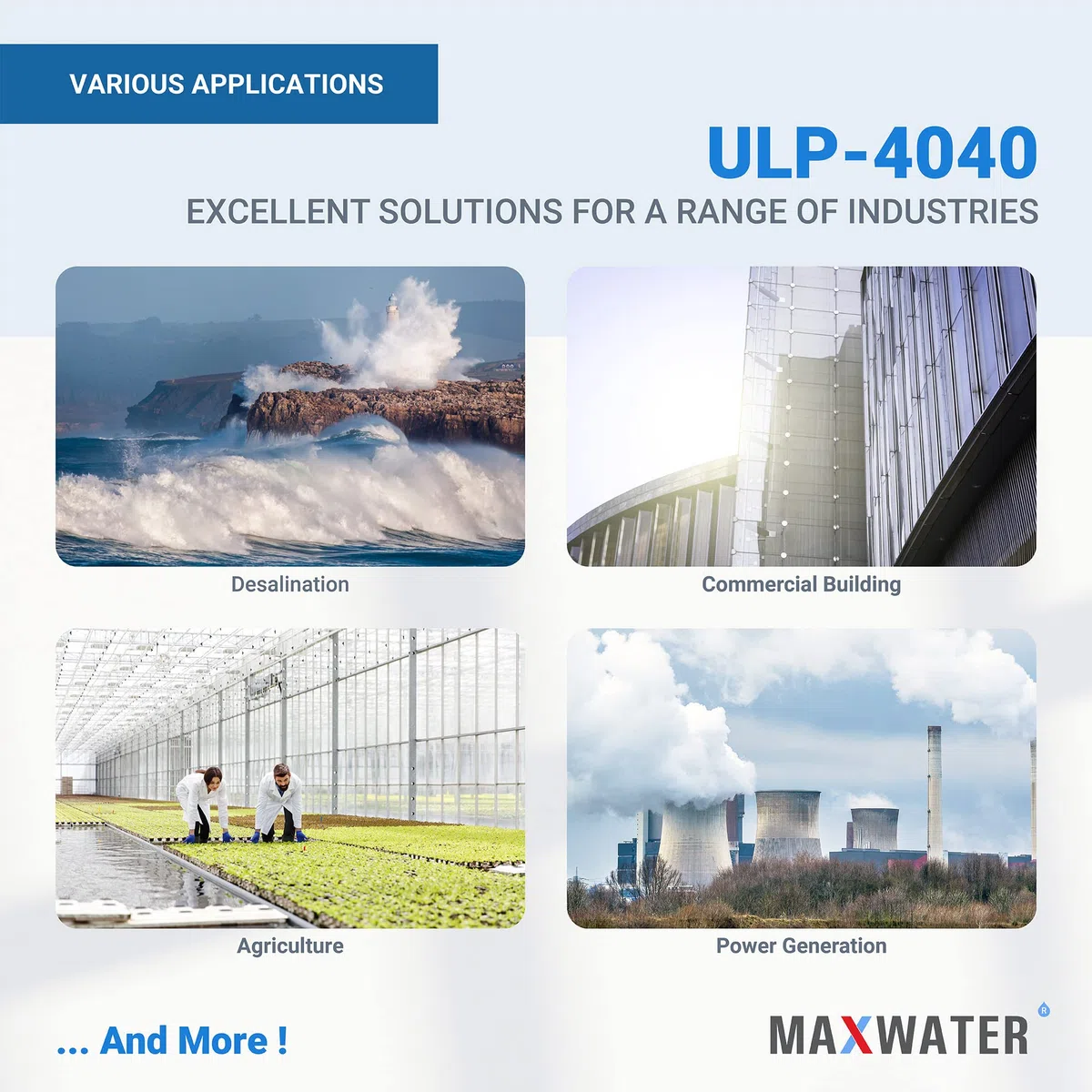 Max Water ULP-4040 Umkehrosmose, 10,2 x 101,6 cm, RO-Membran, 2600 GPD, ULP 4040 für Wasserreinigung, Entsalzung, Gewerbe, Industrie, Landwirtschaft, kompatibel mit Dow Filmtec AG4040FF, TW30-4040