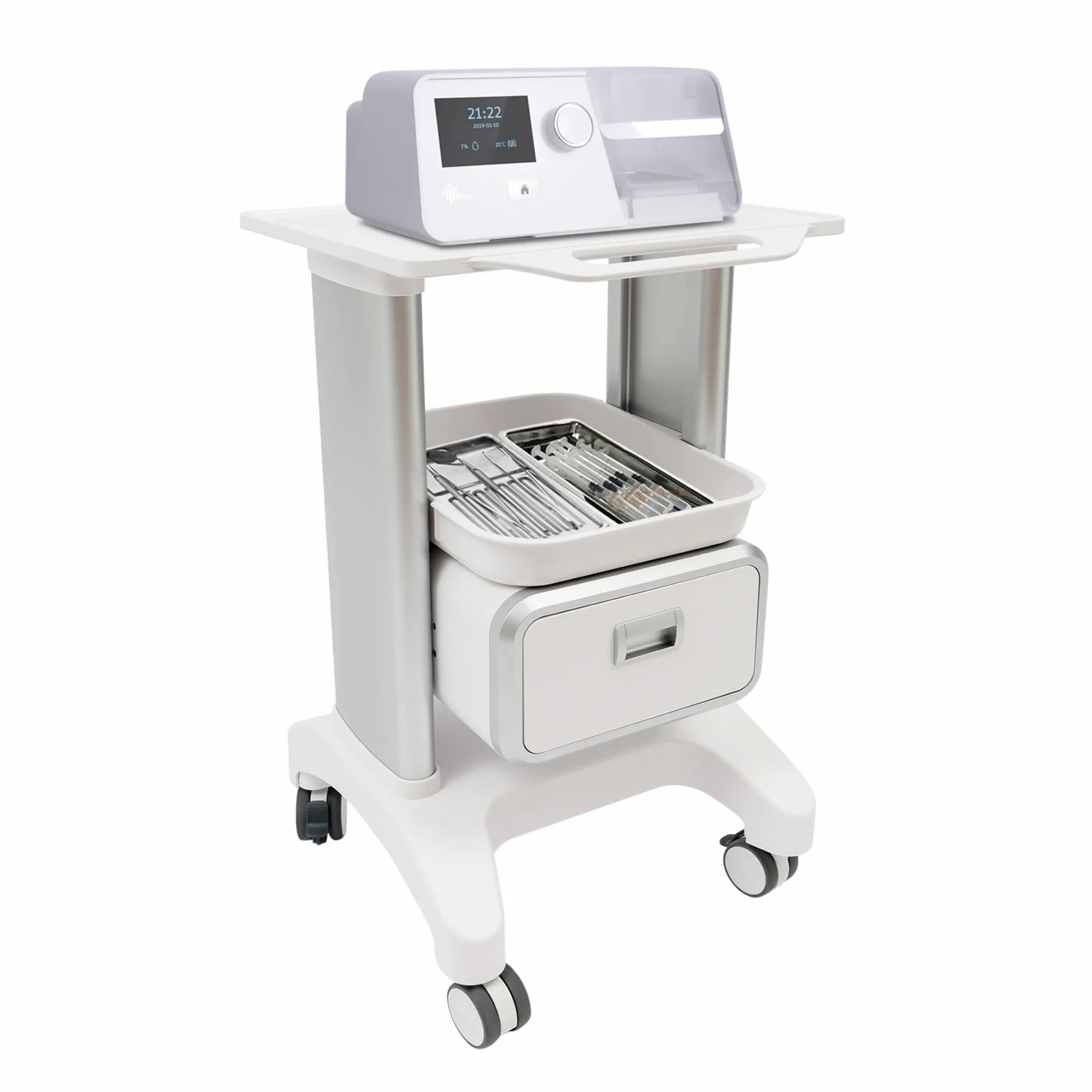 Rollwagen für medizinische Geräte, Laborwagen Medizinwagen mit Schublade und oberer Ablage, 100 kg Tragkraft,Servierwagen Medizinischer Wagen für Labor, Klinik, Krankenhaus, Salon