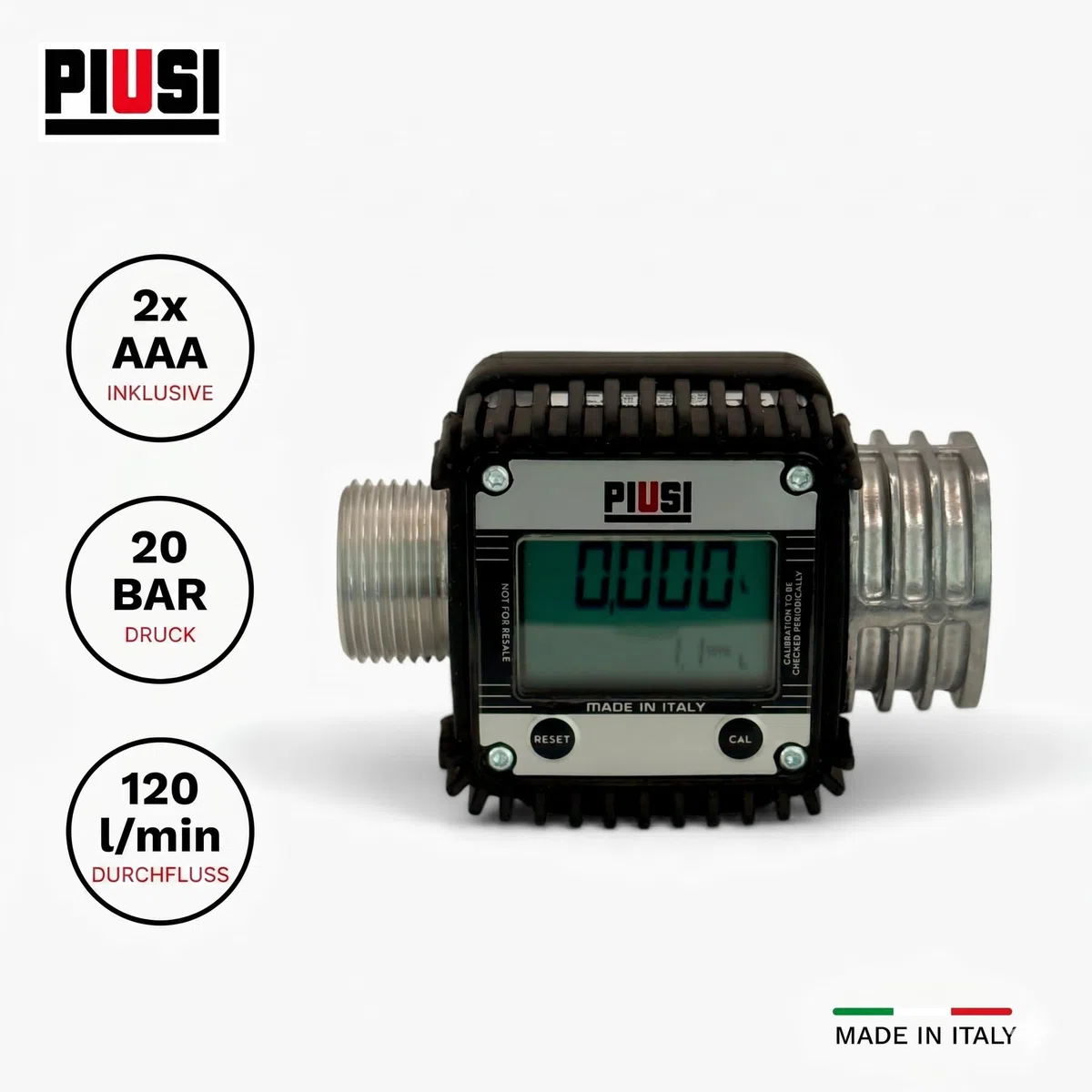 PIUSI Digitaler Turbinenzähler für Diesel 120 l/min 20 bar M 1" BSP F 1" BSP K24