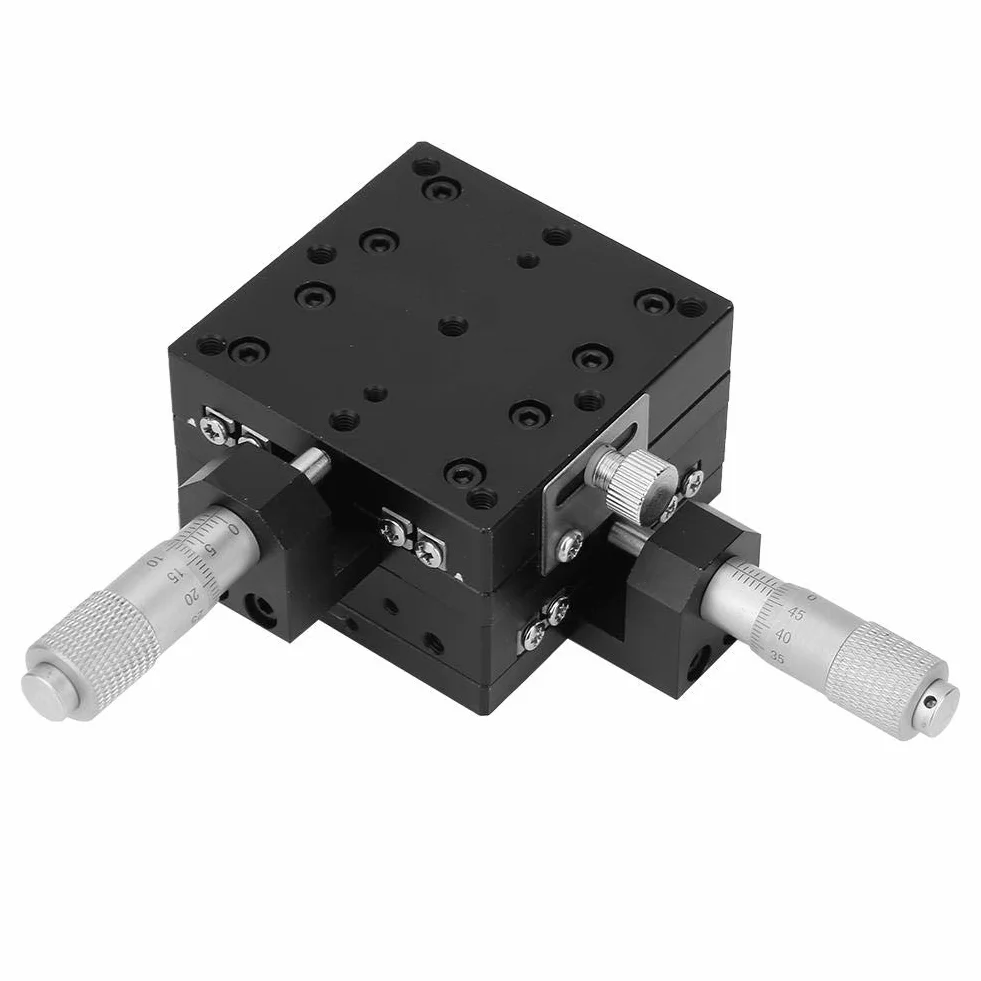 Keenso XY-Lineartisch SEMY60-AC Mikrometer Manuelle Präzision Linearverschiebebühne Verschiebung Trimmen Lager Schiebetisch Kreuzrollenführung XY-Achse 60x60x40mm Plattformgröße
