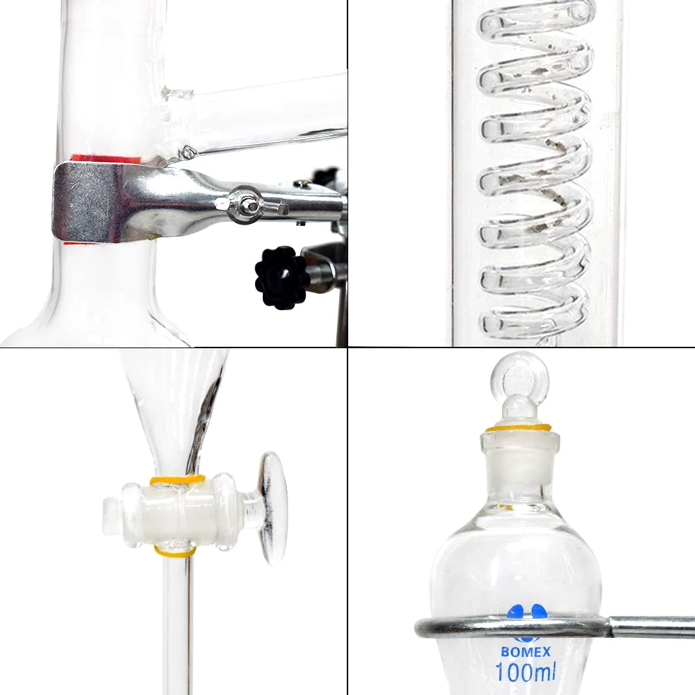 Professionelles 500 ml Chemieglas Dampfdestillationsgerät DIY ätherisches Öl Destillier-Kit Labor Glaswaren Kit mit verdicktem Flachmann Serpentin Kondensator
