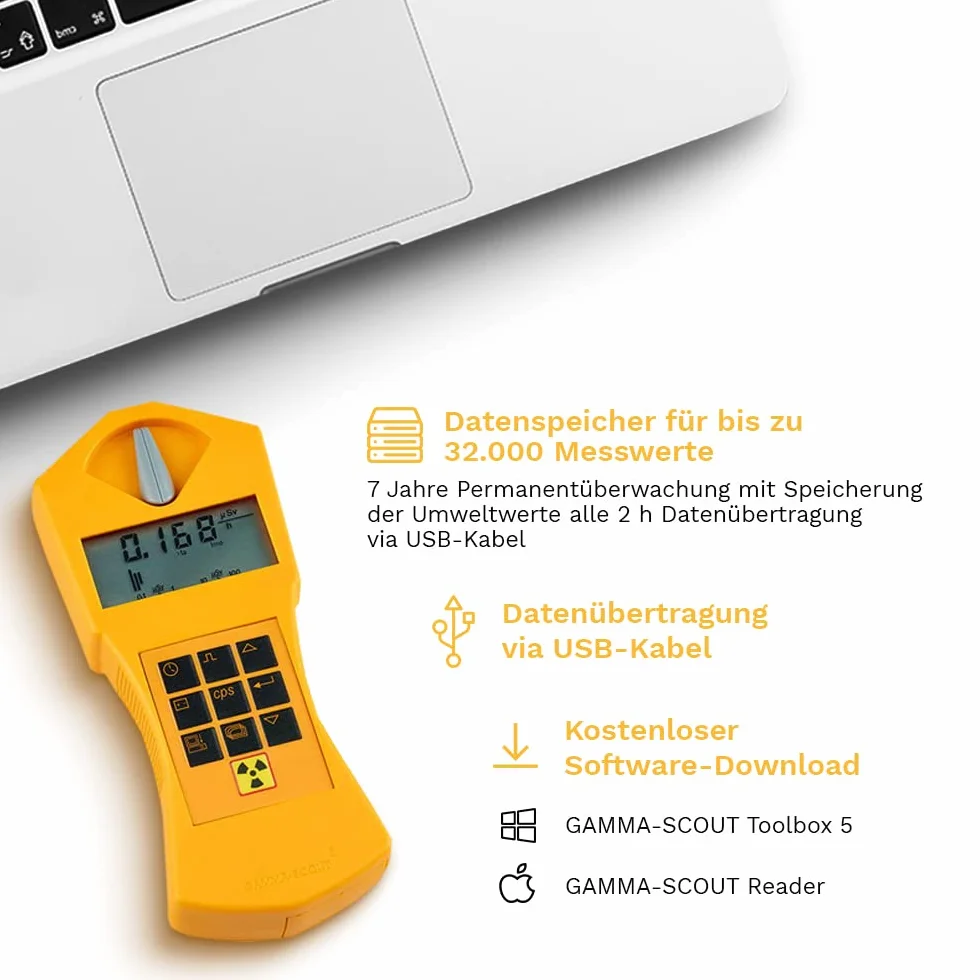 Standard | Geigerzähler für Radioaktivität - Profi Messgerät für Alpha-, Beta- & Gamma-Strahlen - Verwendung als Personen-Dosimeter - inkl. USB-Schnittstelle & Auswertungssoftware