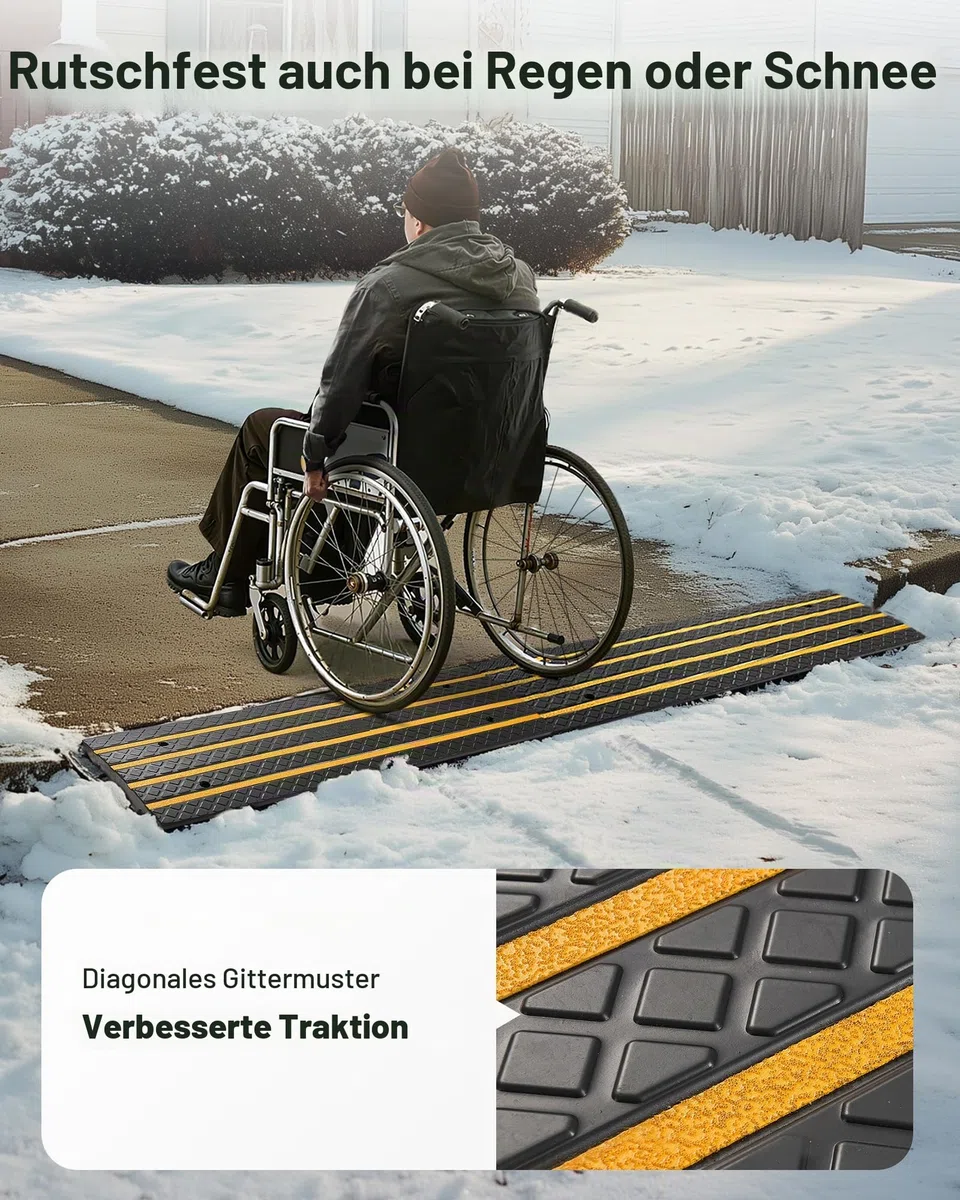 VEVOR Gummi-Bordsteinrampe, 15 Tonnen Tragkraft, 66 mm Anstieg, Auffahrtsrampe mit gelben Reflektorstreifen, Schwellenrampe geeignet für Laderampe, Lager, Garage, Gehweg (1 Stück)