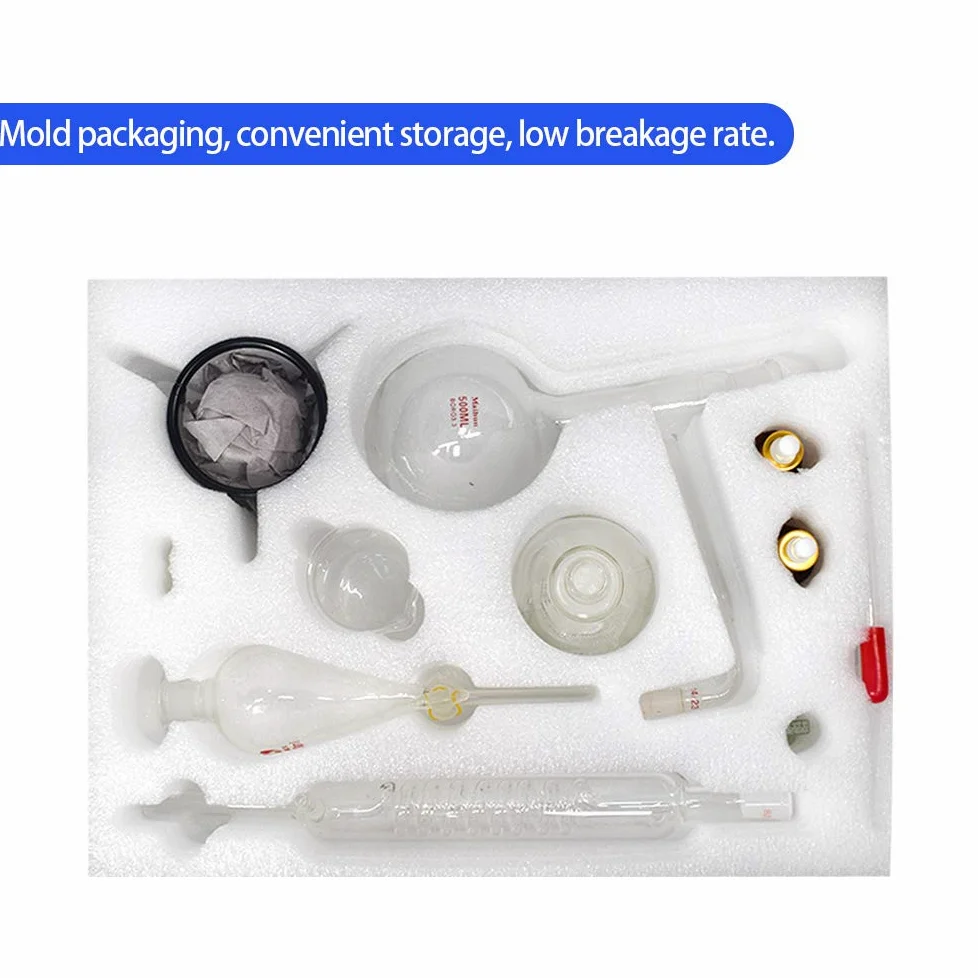 Professionelles 500 ml Chemieglas Dampfdestillationsgerät DIY ätherisches Öl Destillier-Kit Labor Glaswaren Kit mit verdicktem Flachmann Serpentin Kondensator