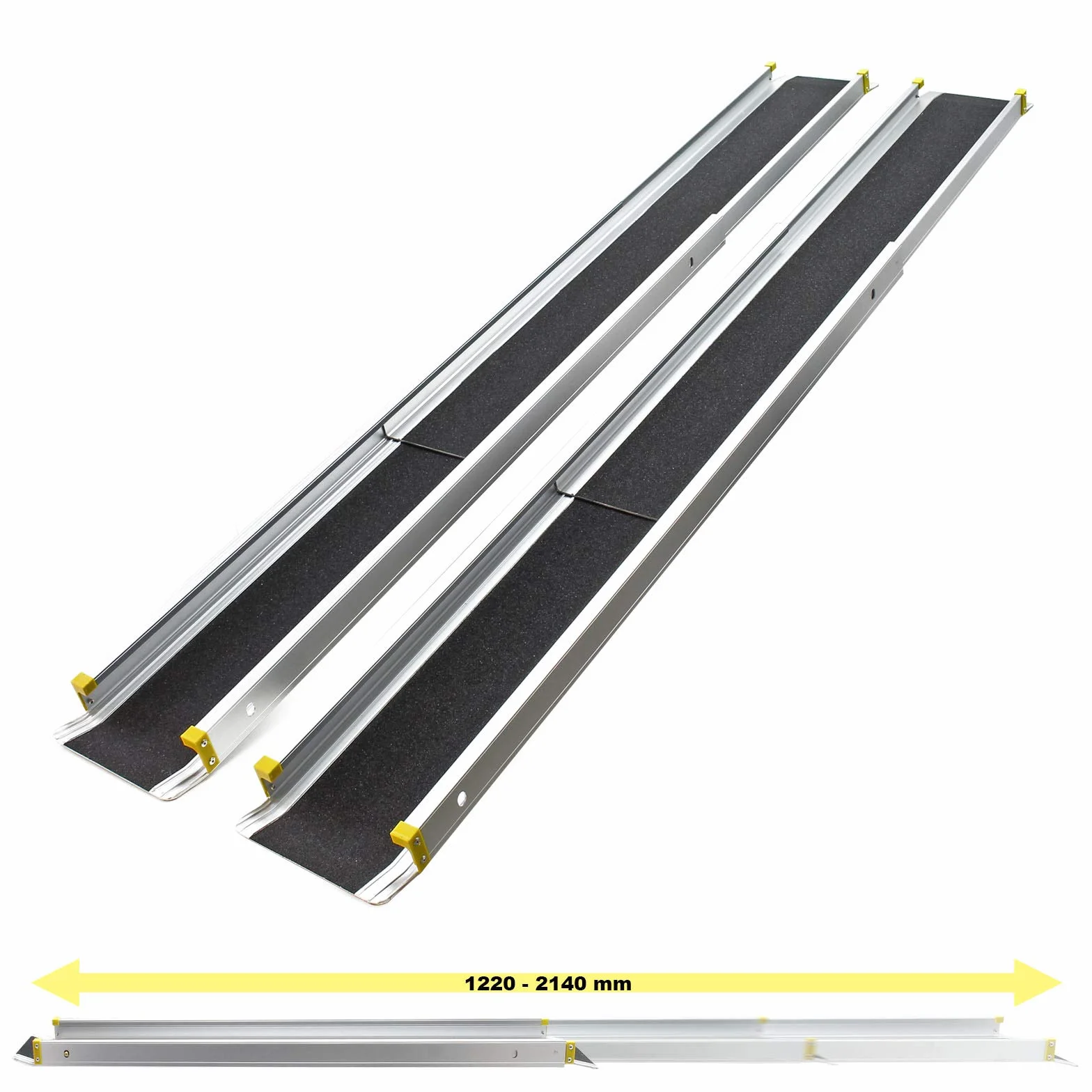 Wiltec 2X Alu Teleskop-Rampe 270 kg 121,5-213,5 cm mit Antirutsch-Belag & seitlich erhöhten Schienen, Rollstuhlrampe