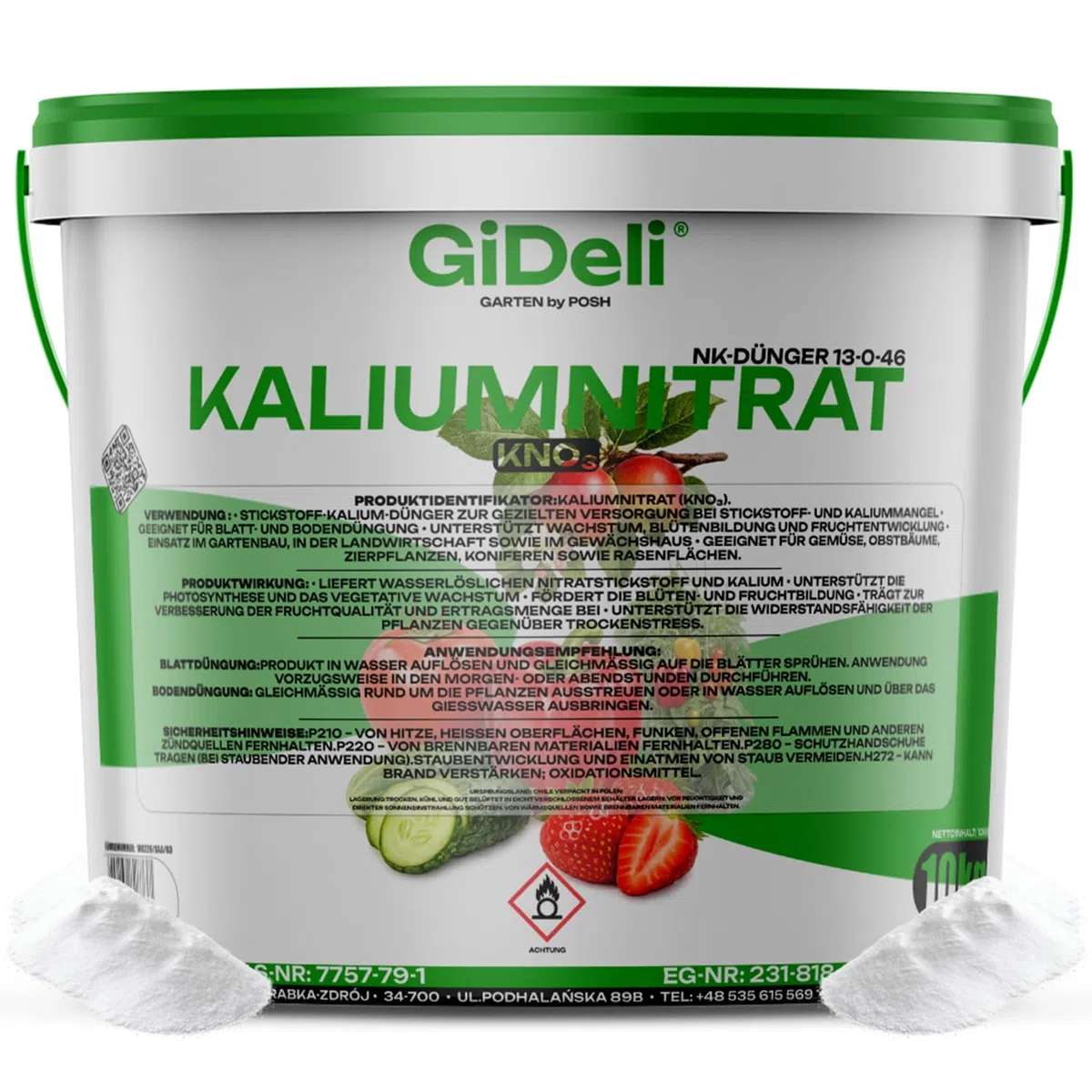 GiDeli Kaliumnitrat 10kg im Eimer - Ein Universaldünger, Ideal für Blumen, Obstpflanzen und Zierpflanzen - 1 kg Dünger Reicht für 60 m² - Pflanzendünger, der die Immunität und das Wachstum verbessert
