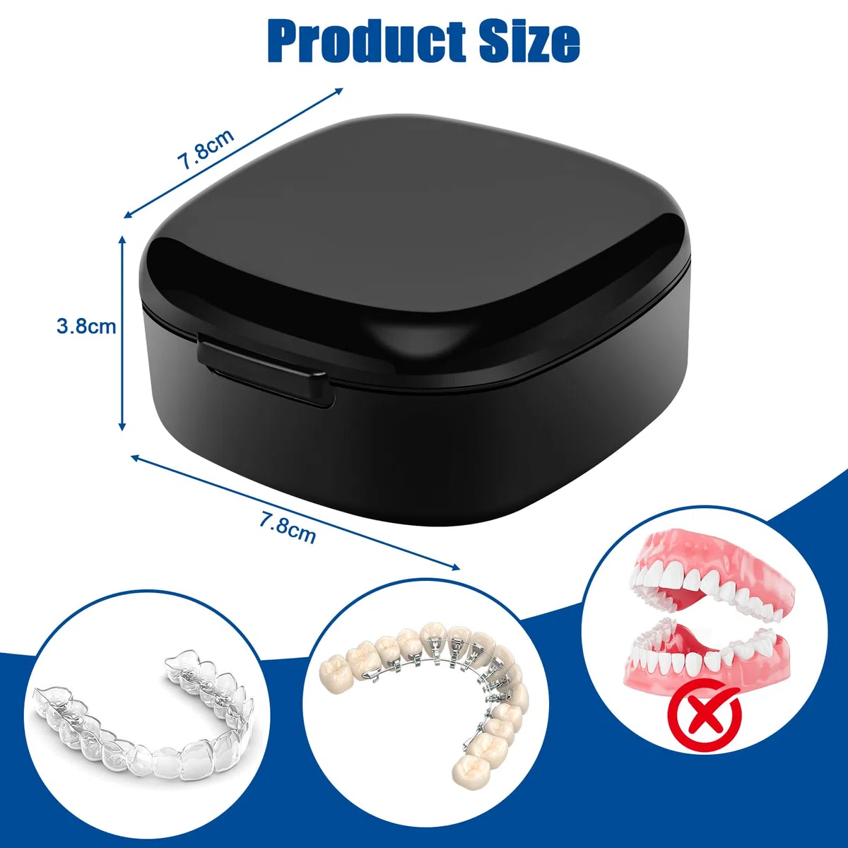 Zahnprothesenbox mit Sieb, Tragbare Gebissdose, Prothesen Prothese Box, Zahnprothese Box Retainer für Reise Reinigung, Aufbewahrung & Reinigung (Schwarz)