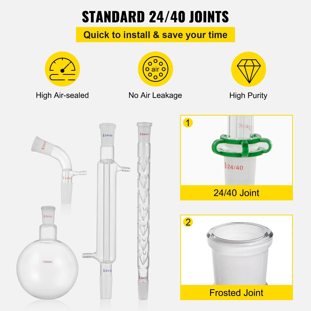 Chrisun Labor-Gläserwaren-Set, 32-teilig, Ausrüstung für Destillation, Labor, Chemie, Borosilikatglas, 3,3 Bio, Glaswaren, Labormaterial, Laborglas