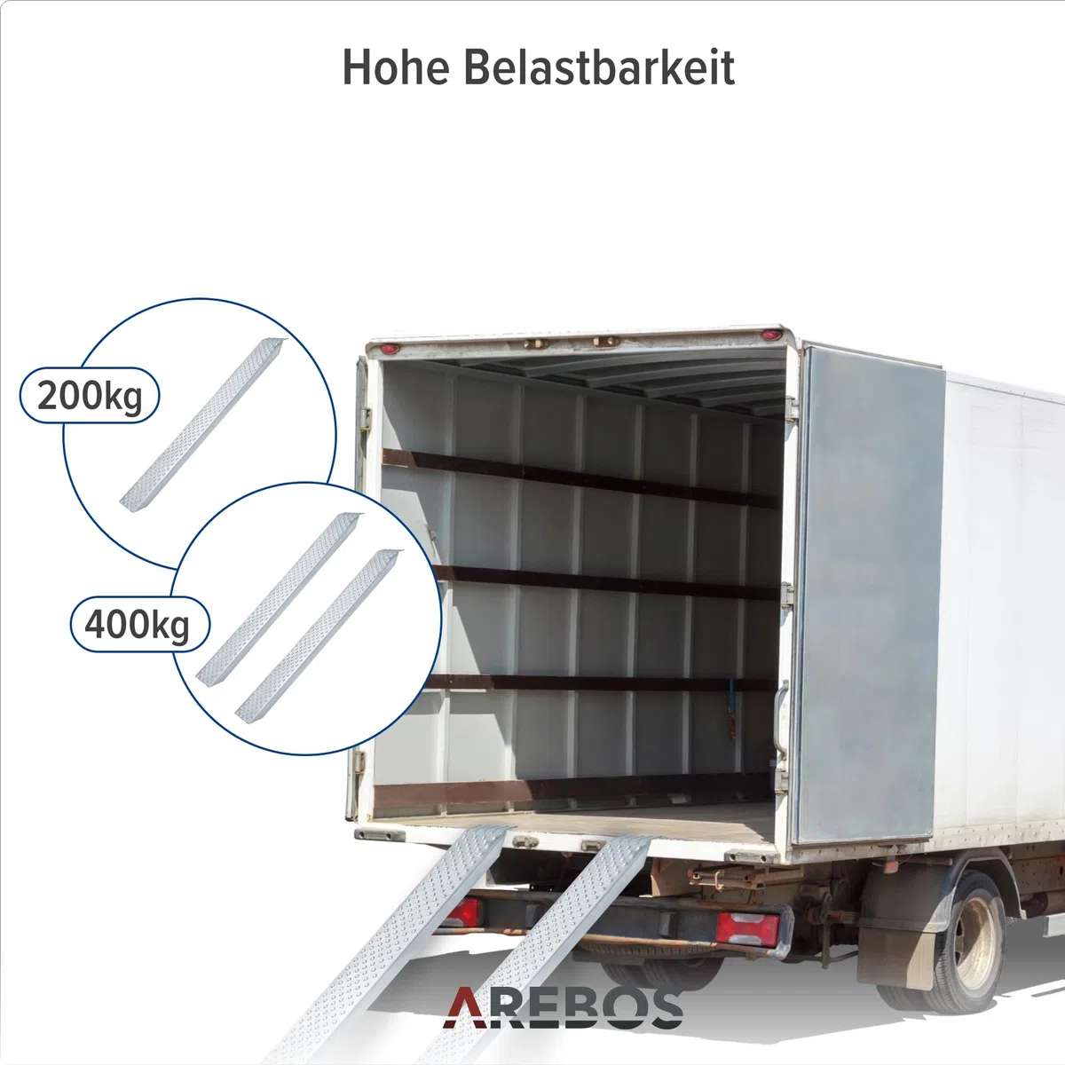 Arebos 2X Auffahrrampe | Motorrad Verladerampe | Verladeschiene verzinkter Stahl | 200kg pro Stück, 400kg pro Paar | Auffahrschienen Motorrad ATV Quad PKW Auto Laderampe | Anhängerrampe | Silber