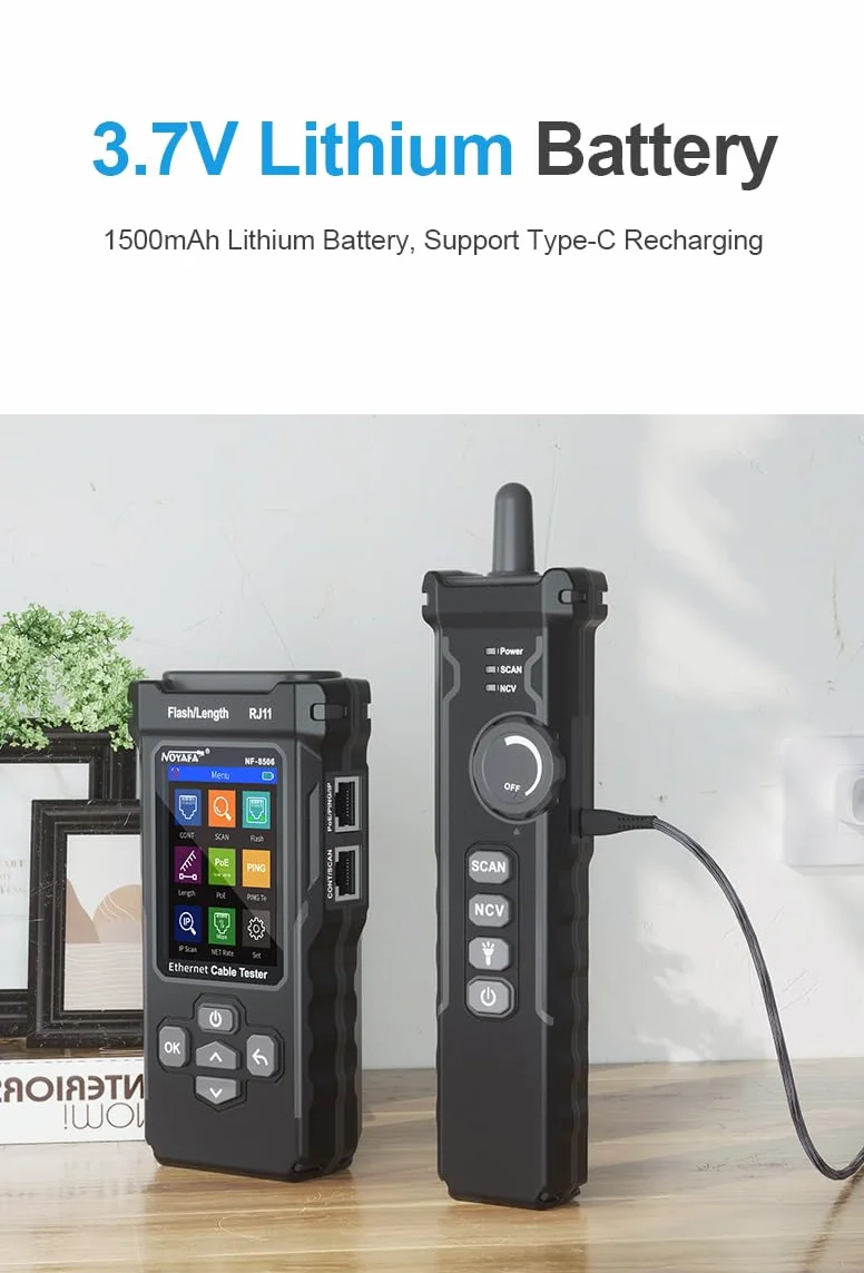 NF-8506 Netzwerk-Kabeltester mit IP-Scanner, TDR, PoE, Ping-Test und Netzwerkgeschwindigkeitstest - Ethernet-Kabeltoner für RJ11/RJ45/CAT5/CAT6 LAN, Telefonkabel-Finder und Port-Flash-Tool (NF-8506)