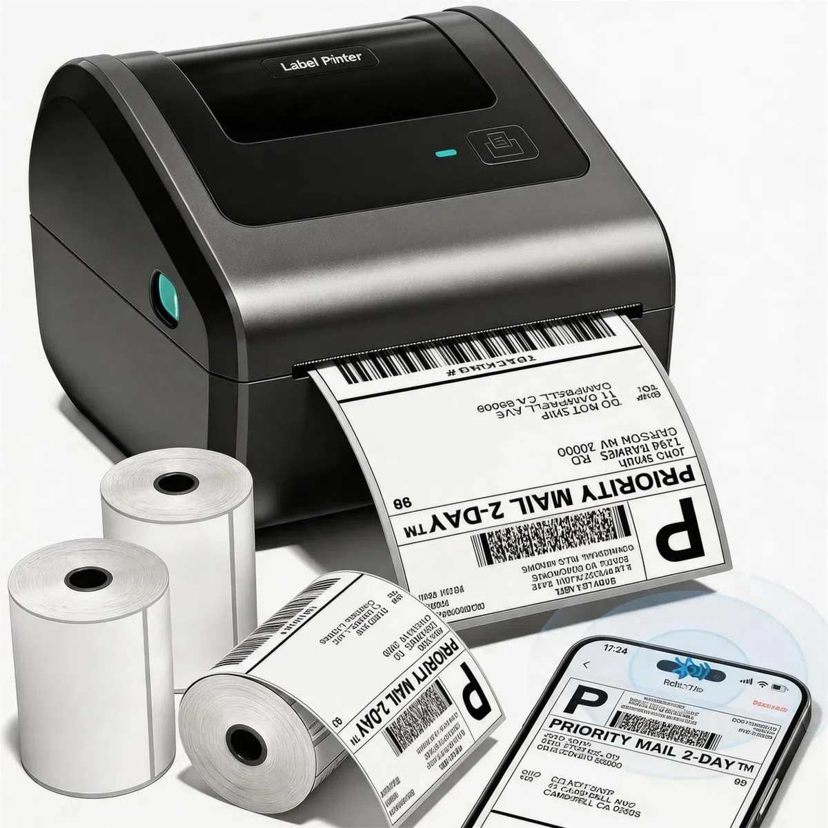 Phomemo Bluetooth Etikettendrucker DHL, D450BT Versandetiketten Drucker Wird mit 3 Rollen à 250 Etiketten im Format 4 x 6 Zoll, Labeldrucker Kompatibel mit Amazon, DHL, Vinted, Etsy, UPS, FedEx, DPD