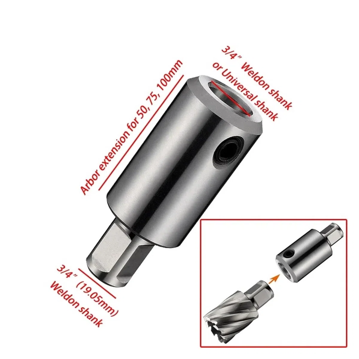 3/4" Weldon-Schaft-Ringfräserdornverlängerung, kompatibel for Weldon, Adapter mit 50 mm/75 mm/100 mm Klemmverlängerungsstange for präzises Schneiden(Extension for 50mm)