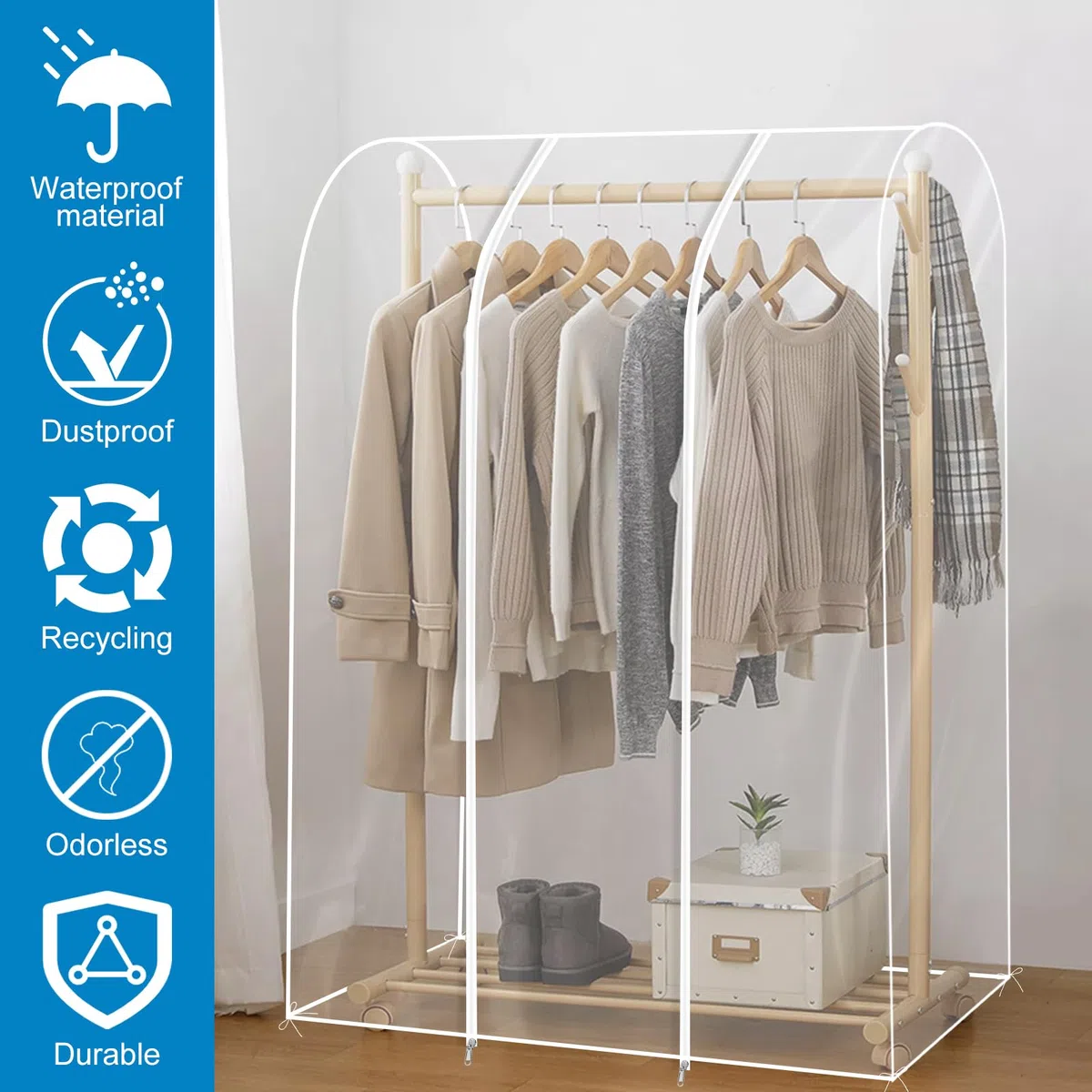 Kleiderständer Abdeckung 120x50x150cm Transparent Schutzhülle für Kleiderständer Wasserdicht Staubdicht Feuchtigkeitsfest Kleidersäcke Transparent mit Reißverschluss (120x50x150cm)